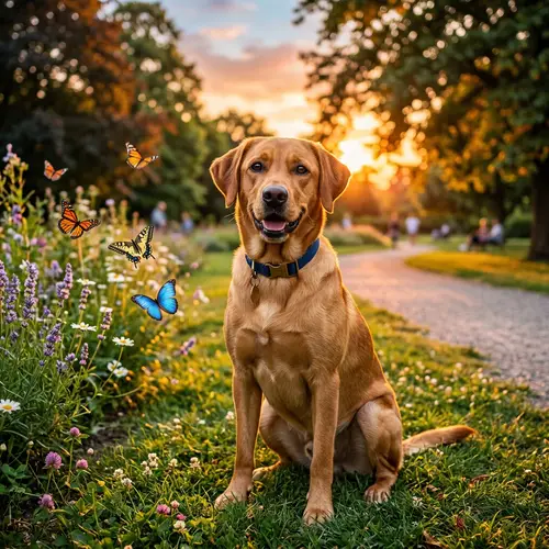 Healthy Medium-Sized Dog in Park - Labrador & Retriever Mix