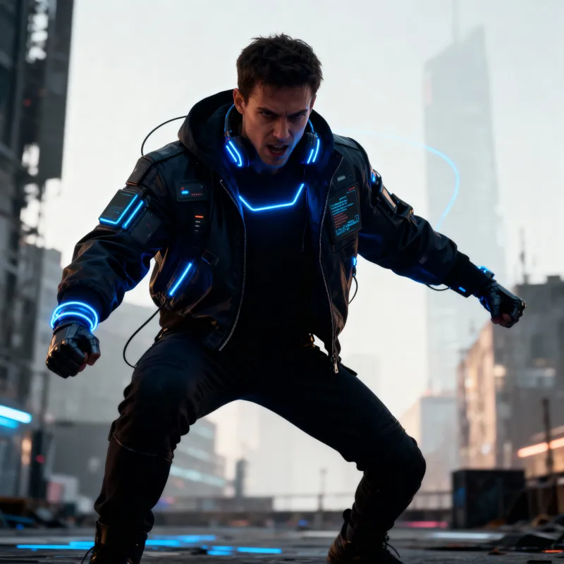 Cyber Aesthetic Portrait of a Defiant Hacker