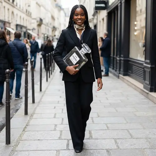 Stylish Black Girl with Chanel Perfume