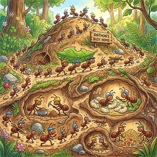 Cartoon Ants: Vibrant Worker Ants and Anthill Activities