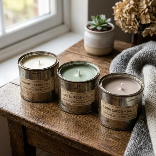 Set of 3 Vintage Tin Container Candles