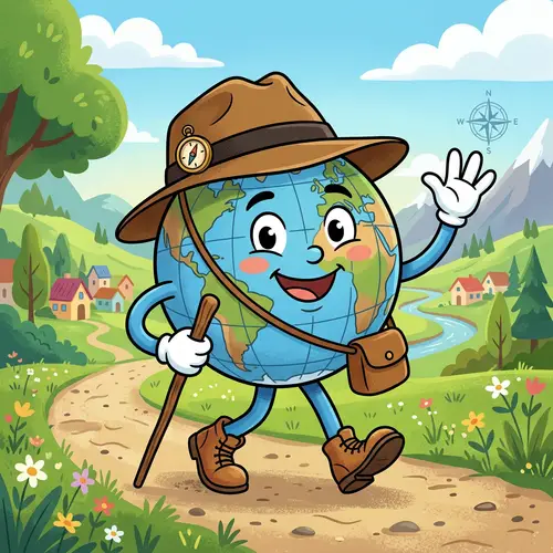 2D Globe Character with Arms and Hat