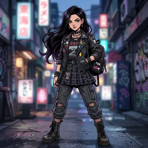 Edgy Anime Girl with Long Black Hair - Bold Style