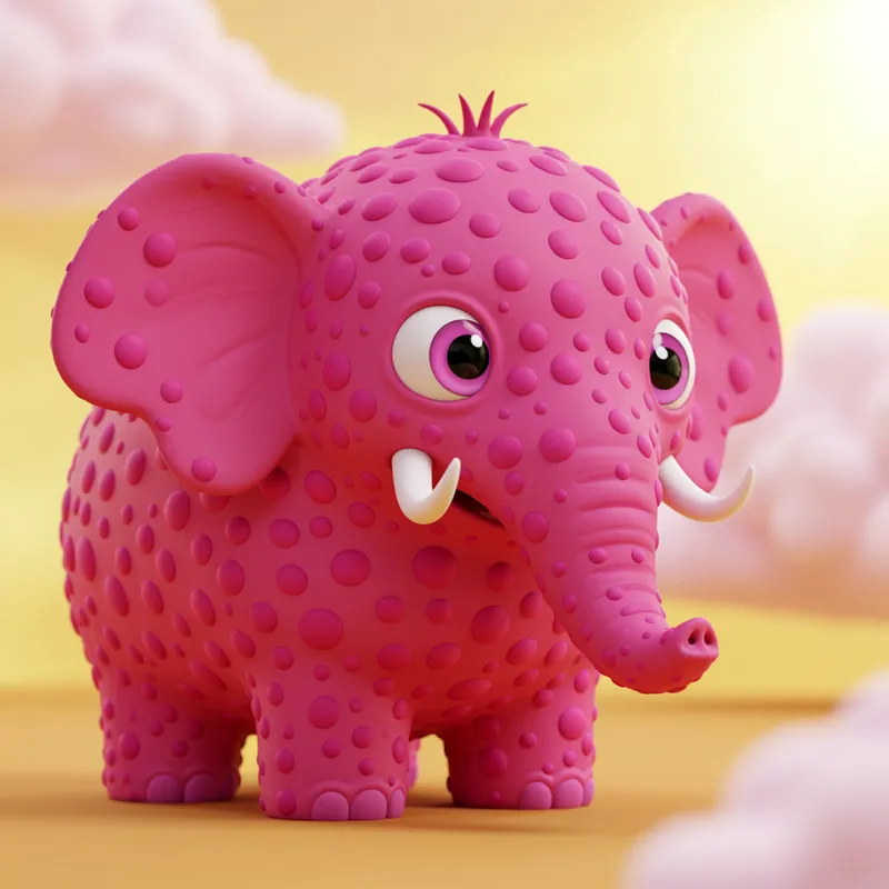 Dot Pink Elephant Monster Art