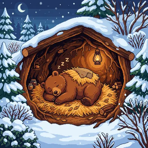 Cute Pixel Art: Bear Hibernating Underground