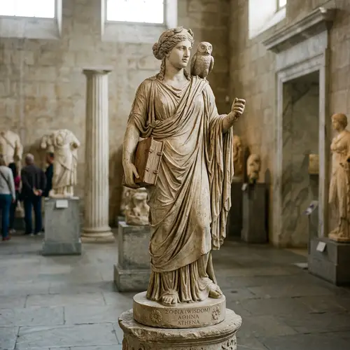 Greek Woman Statue with Owl and Book