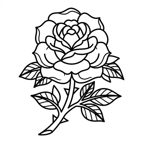American Traditional Tattoo Rose Coloring Page