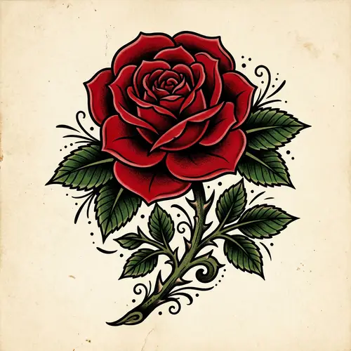 American Traditional Tattoo Rose Design | Detailed Illustration