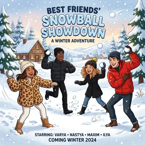 Winter Scene Animation Poster: Snowball Fight with Best Friends