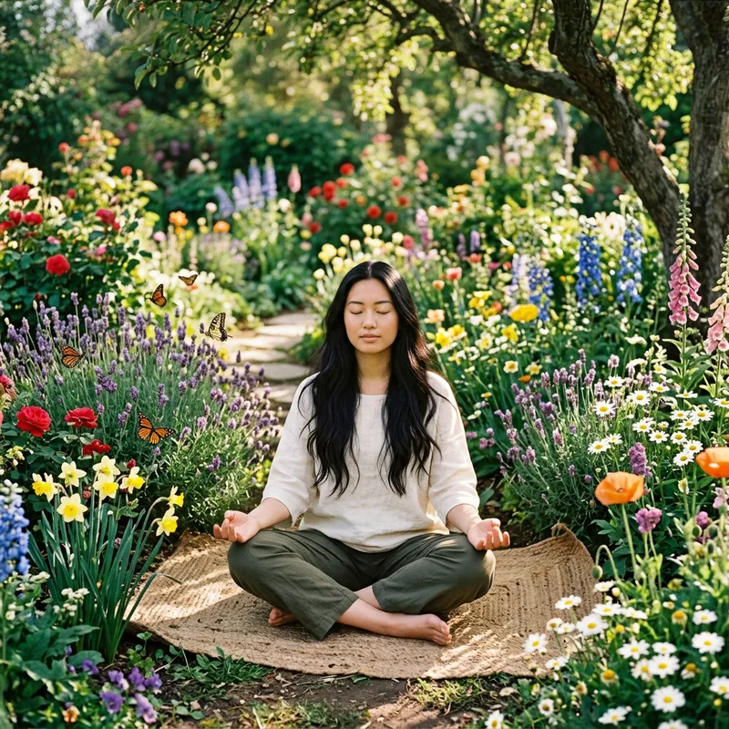 Finding Inner Peace: Girl Reflecting in Garden Sanctuary