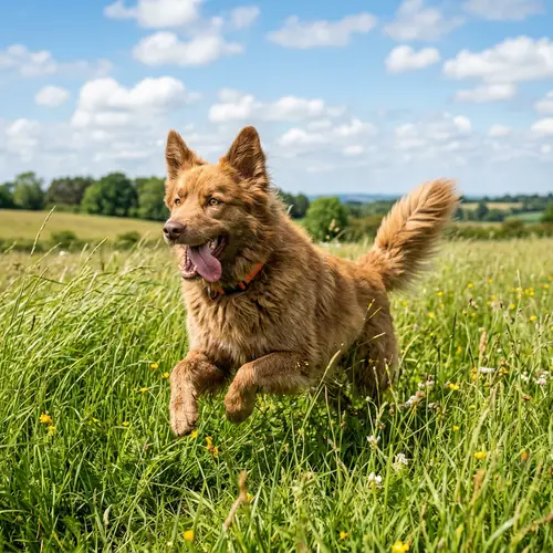 Large Adult Dog Frolicking in Field of Tall Grass | Exciting Outdoor Scene