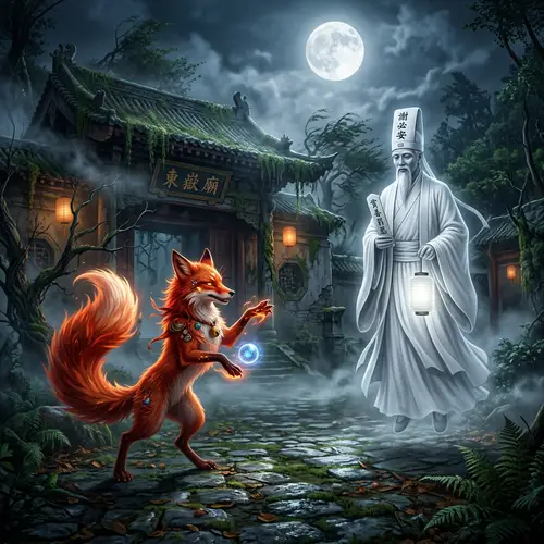 Mystic Scene featuring Fox Spirit and Bai Wuchang in Chinese Folklore