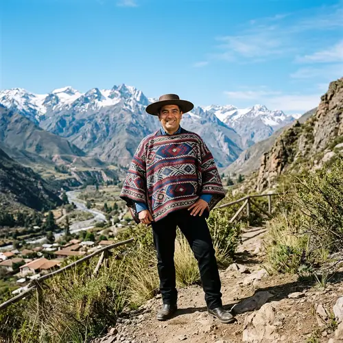 Chilean Man in Traditional Clothing with Andes Mountains Background