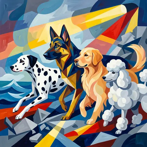 Abstract Rescue Dogs Art: Dalmatian, German Shepherd, Golden Retriever & Poodle