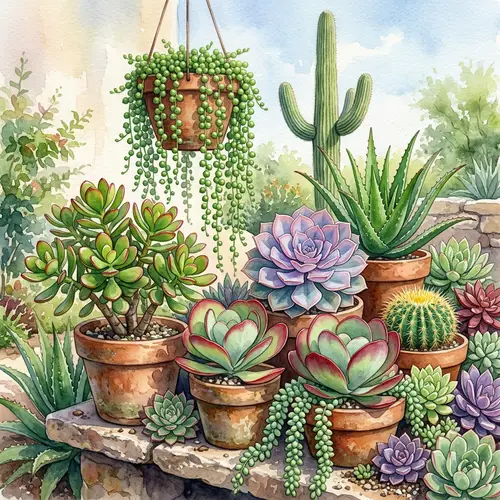 Beautiful Watercolor Painting of Succulent Plants
