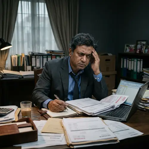 Stressed South Asian Businessman Struggling to Manage Business Challenges