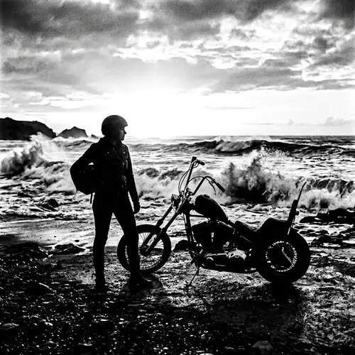 Biker Lady Silhouette - Chopper Motorcycle Art