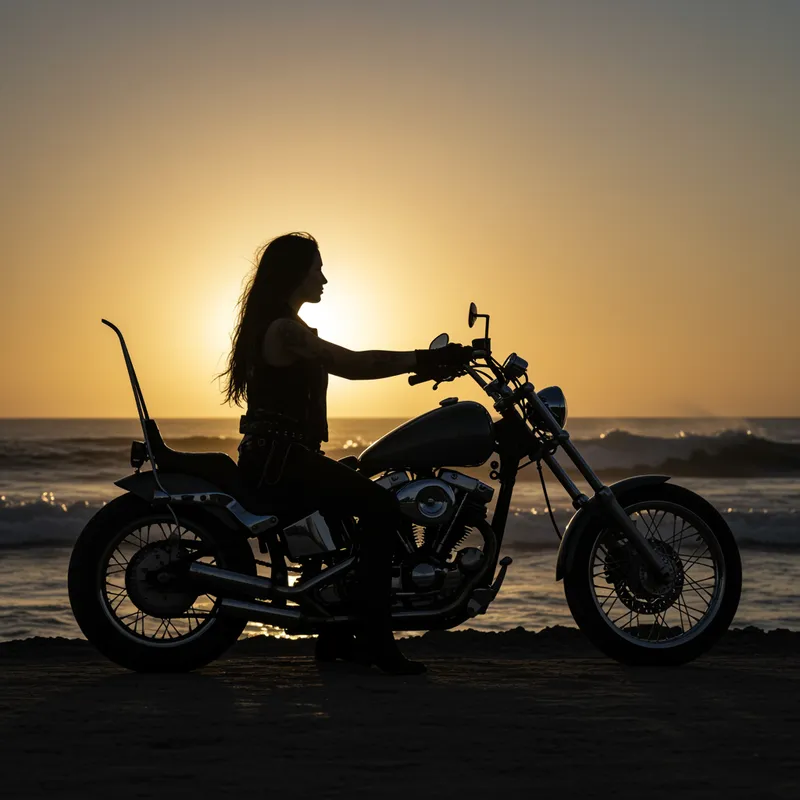 Biker Lady Silhouette - Chopper Motorcycle Art
