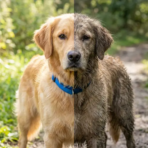 Clean vs Dirty: Visual Contrast of a Dog's Grooming