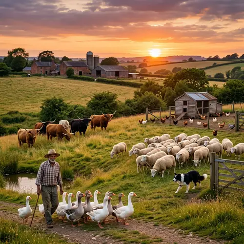 Livestock at Sunset: A Pastoral Scene