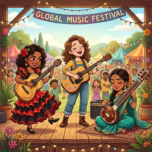 Cartoon Women Playing Guitar Mini Characters