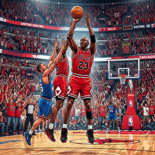 Intense Chicago Bulls Basketball Player Jump Shot