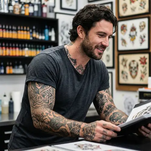 Athletic Caucasian Man with Intricate Tattoos | Realistic Style