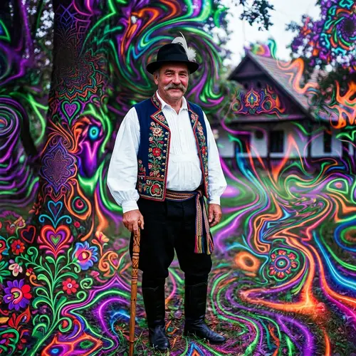 Hungarian Folk Dress Man in Psychedelic Style
