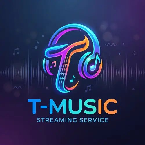 Modern Logo Design for T-Music: Notes, Guitars & Headphones