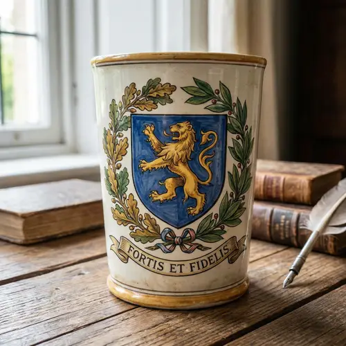 Heraldic Wreath Cup: Unique Painted Design