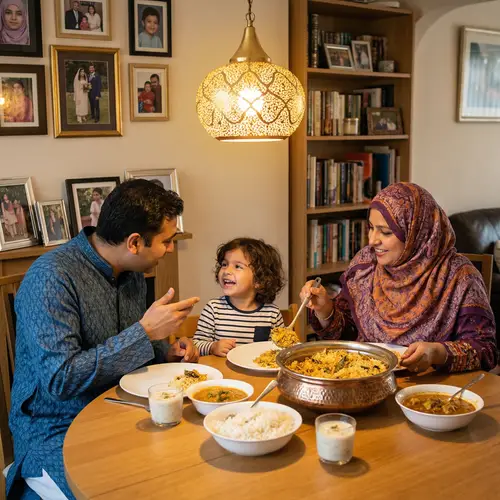 Family Mealtime with South Asian Muslim Child | Traditional Dishes