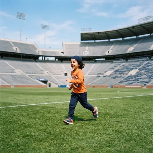 Joyful Young Middle-Eastern Child in Outdoor Stadium