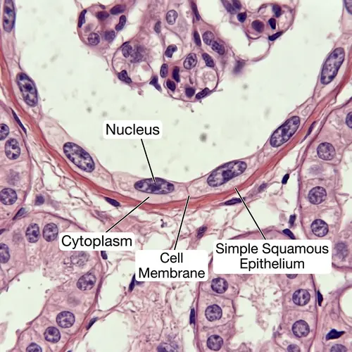 Detailed Microscopic View of Simple Squamous Epithelium in Kidney