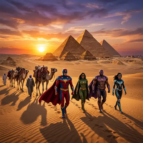 Marvel Superheroes in Egyptian Desert | Cinematic 4K Scene