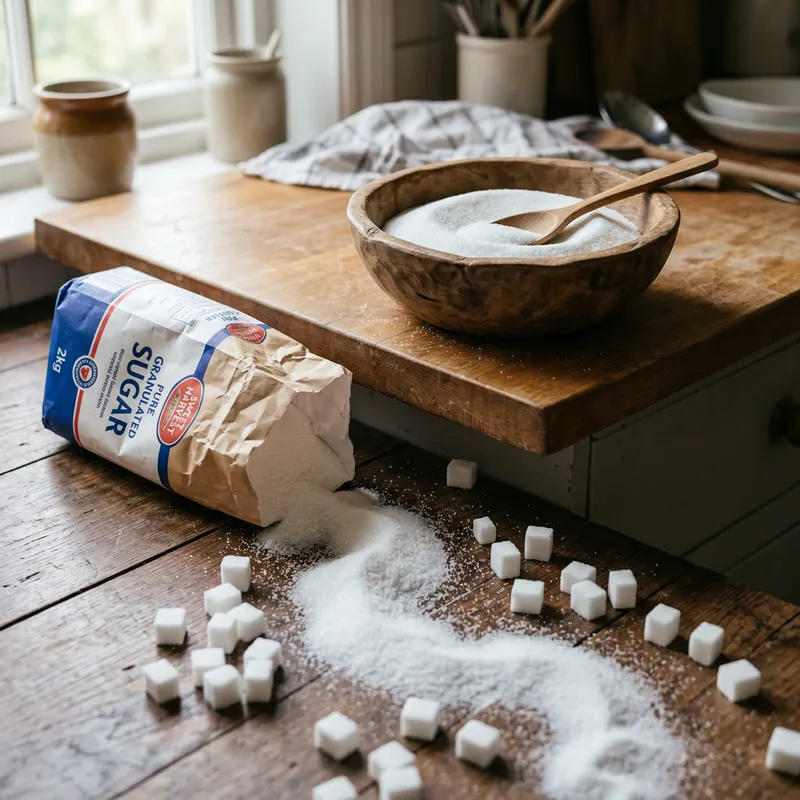 Wooden Bowl Sugar Spill with Cube & Spoon