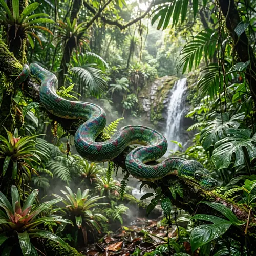 Vibrant Snake in Lush Green Jungle - Enigmatic Colors