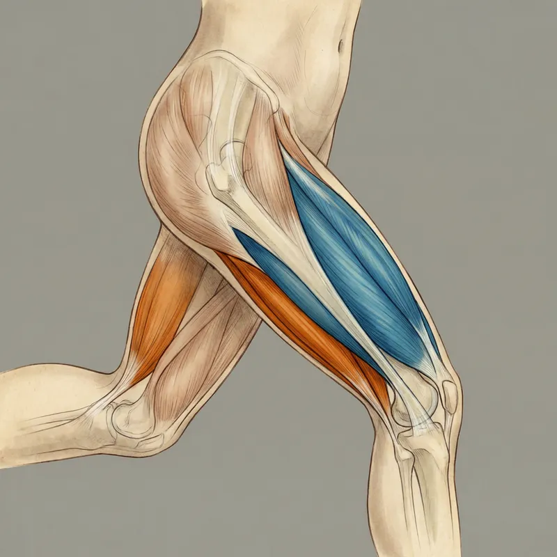 Female Runner's Thigh Muscles Anatomy | Detailed Illustration with Highlighted Quadriceps and Hamstring