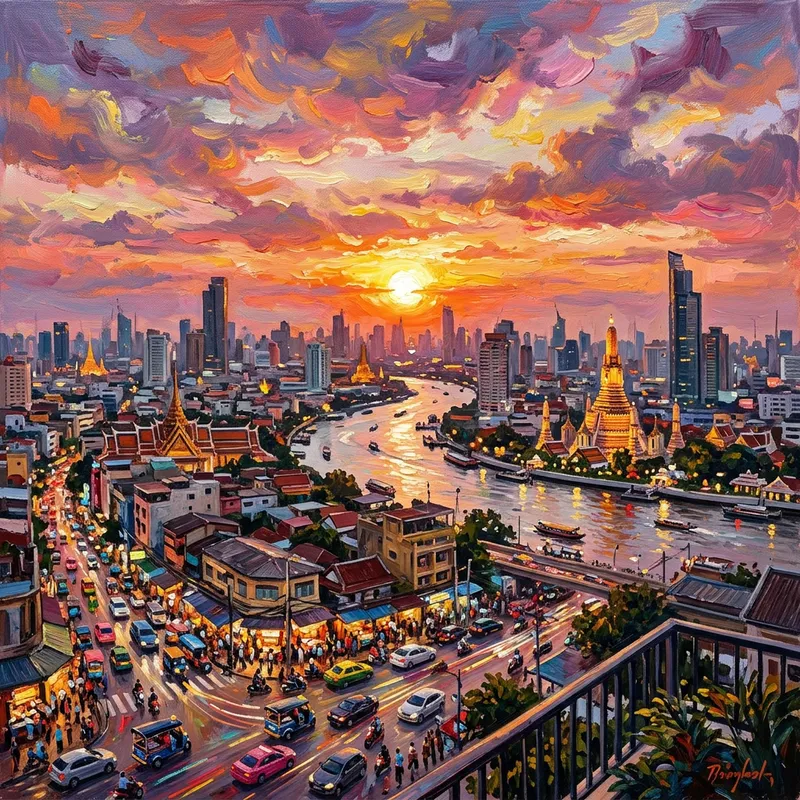 Impressionistic Sunset over Bangkok | Vibrant Cityscape Impressionistic Sunset over Bangkok | Vibrant Cityscape
