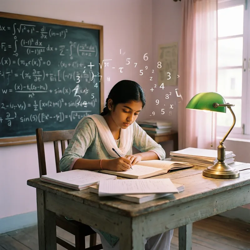 Young Girl Solving Math Problem with Aesthetic Style