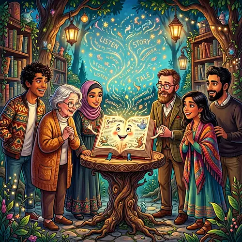 Whimsical Scene: Engaging Book with Diverse Group