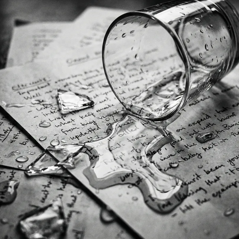 Capturing Dramatic Textures and Reflections in Black and White Photo of Water and Notes