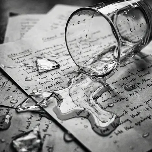 Dramatic Black and White Photo of Water Spilled on Notes