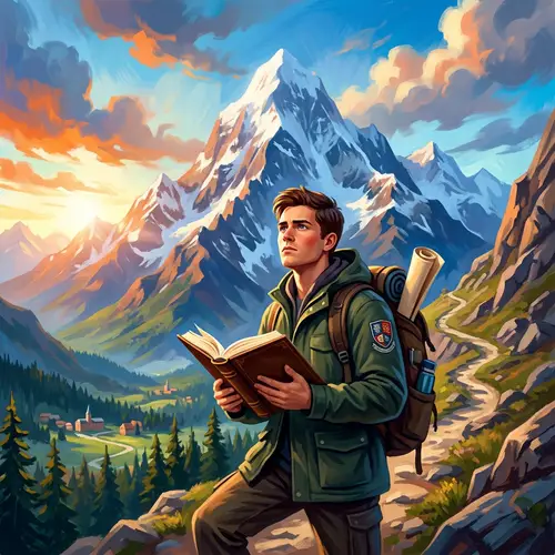 Educational Journey Depicted: Student Facing Tall Mountain Vista