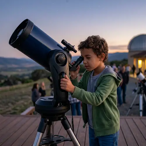 Child Peering Through Telescope | Diverse Young Explorer