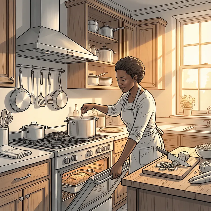 Dynamic Kitchen Scene Featuring Black Female Cook | Culinary Mastery Dynamic Kitchen Scene Featuring Black Female Cook | Culinary Mastery