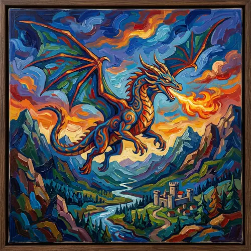 Majestic Dragon in Gaugin Style - Bold Colors & Simplified Shapes