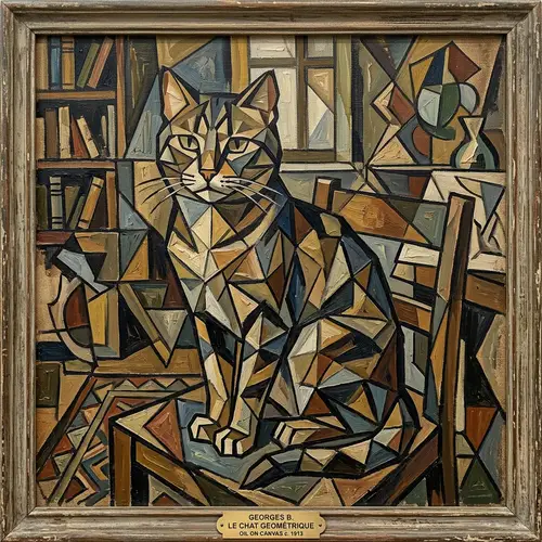 Cubism-Inspired Cat Art: Geometric Shapes & Interlocking Planes