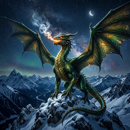 Majestic Dragon - Emerald and Gold Scale Creature