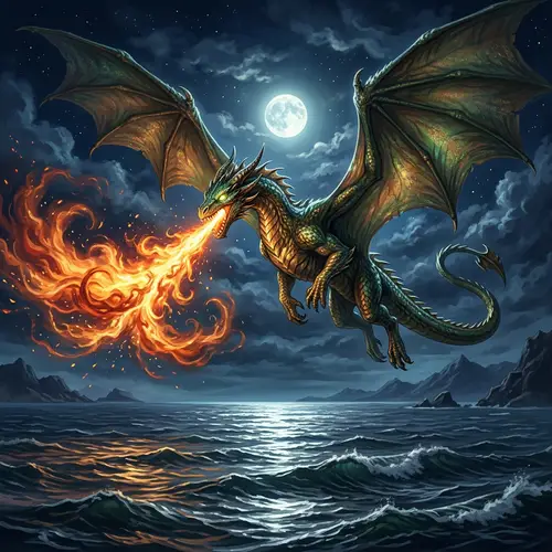 Majestic Dragon Soaring Over Ocean - Original Fantasy Art