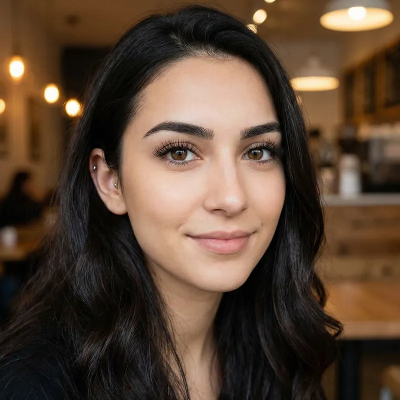 Exquisite Brown-Eyed Girl with Unique Facial Structure and Long Black Hair